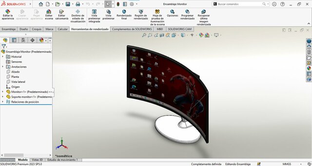 Monitor 3D Realista para Visualización y Renderizado en SolidWorks